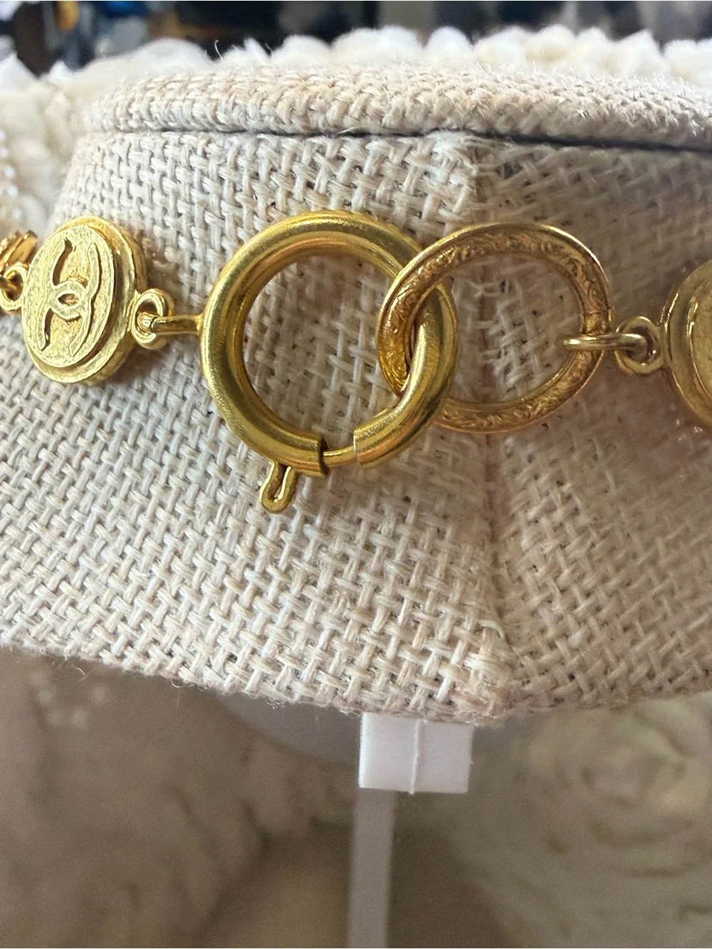 CHANEL Gold CC Medallion Link Necklace with COA.